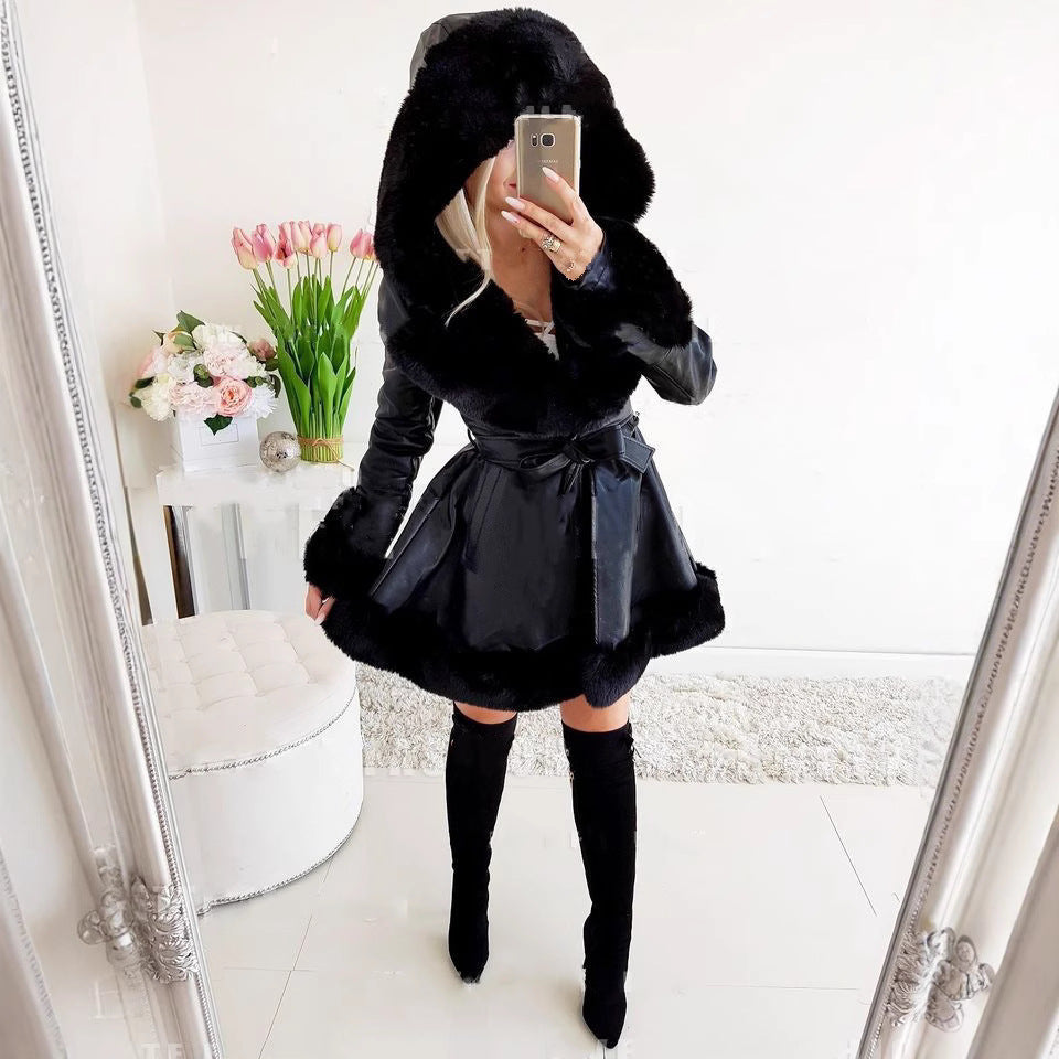 Dames élégant parka avec col en fausse fourrure luxueux et poches pratiques Chic und Stil