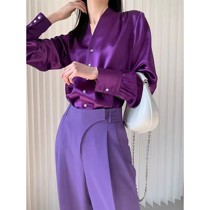 Women Luxe Satin Buttoned Chic Blouse and Style