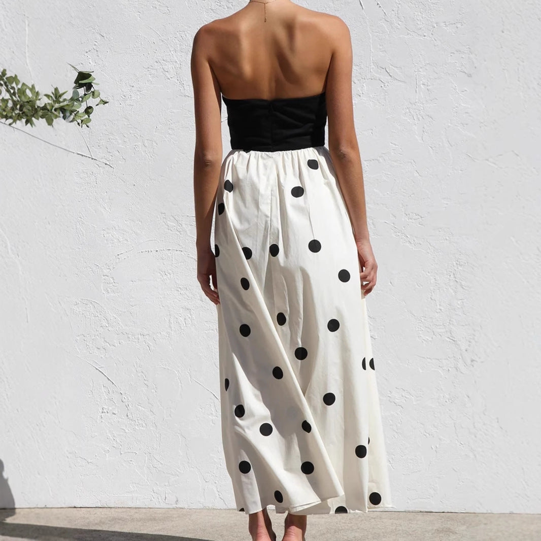 Robe maxi femme avec haut sans bretelles et motif de pois ludique Chic und Stil