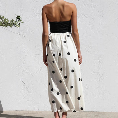 Robe maxi femme avec haut sans bretelles et motif de pois ludique Chic und Stil