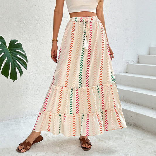 Jupe maxi boho à volants pour femme avec cordon de taille ajustable Chic und Stil