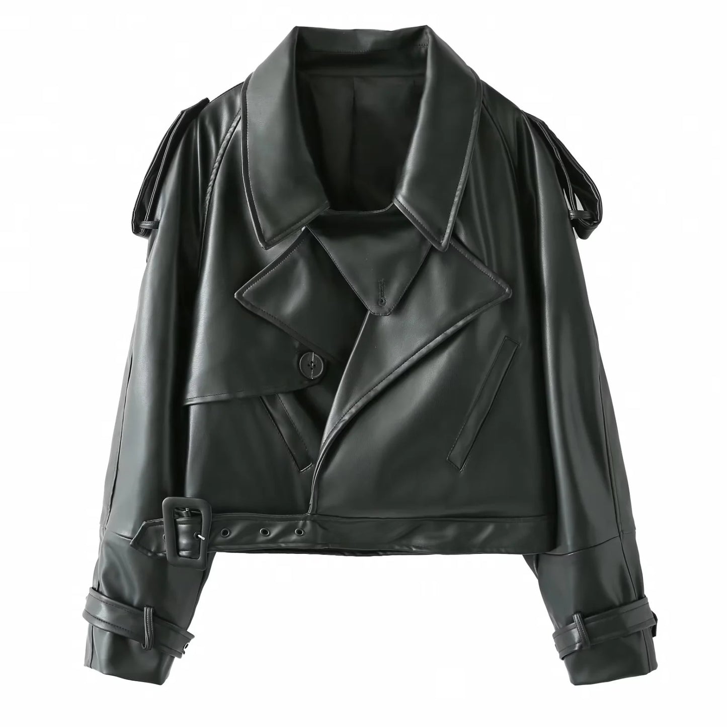 Cool cropped faux leather jacket for women with asymmetric collar and trendy design Chic and Style
