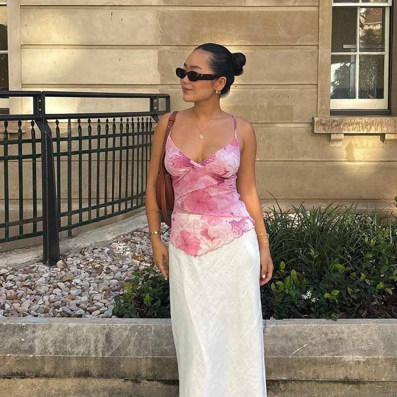 Dames haut à bretelles spaghetti imprimé fleurs Chic und Stil