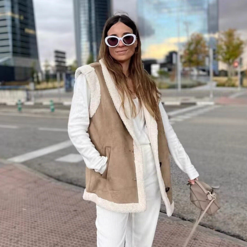 Damen veste en fleece chaude avec col classique et poches pratiques Chic und Stil