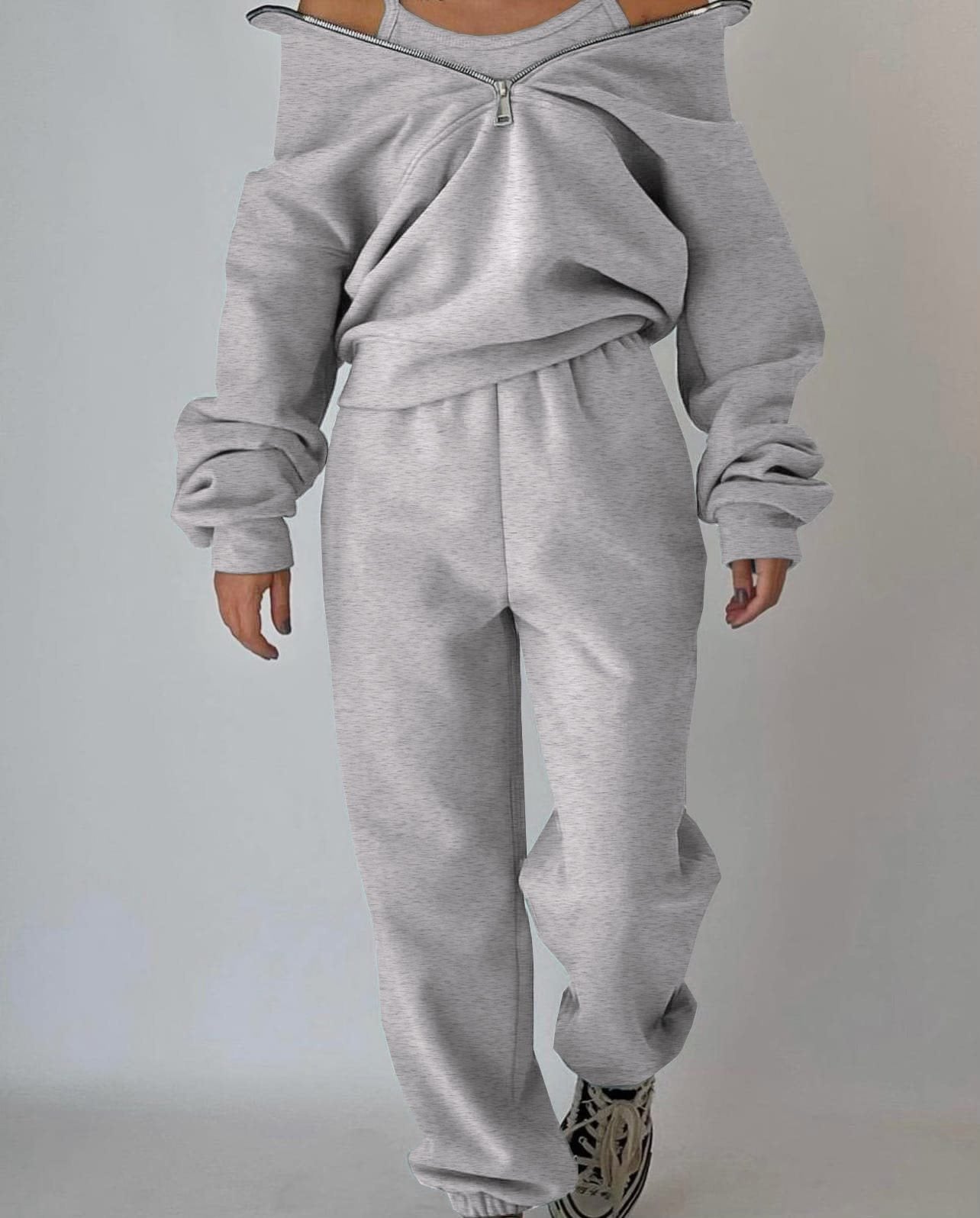 Dames Pull zippé de haute qualité avec col haut et intérieur doux Chic und Stil
