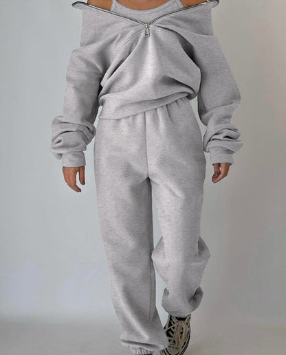 Dames Pull zippé de haute qualité avec col haut et intérieur doux Chic und Stil