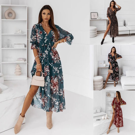 Robe maxi florale pour femmes avec fente haute Chic und Stil