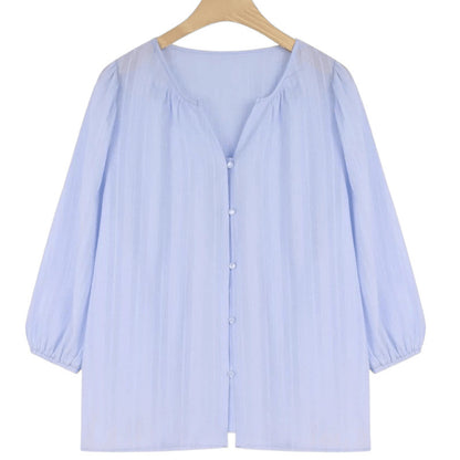 Dames Coupe Détendue Manches Bouffantes Chemise Boutonnée Chic und Stil