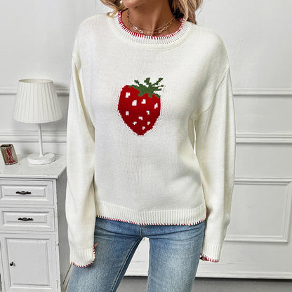 Pull en tricot pour femmes avec motif fruité de fraise et coupe décontractée Chic und Stil