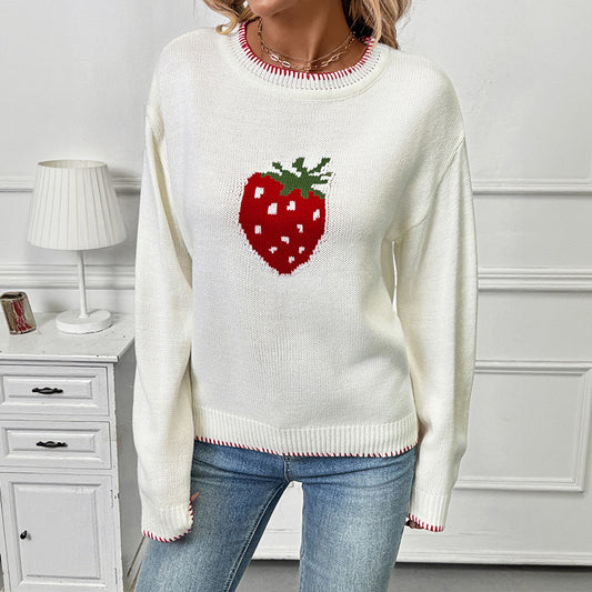 Pull en tricot pour femmes avec motif fruité de fraise et coupe décontractée Chic und Stil