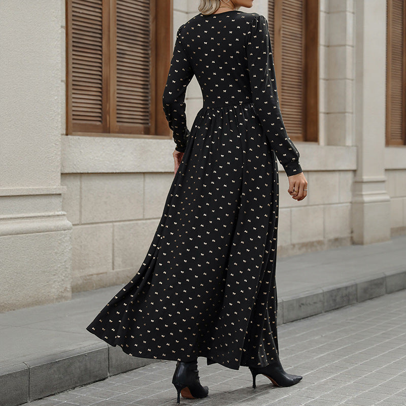 Robe maxi femme avec décolleté en V plongeant et motif ludique Chic und Stil