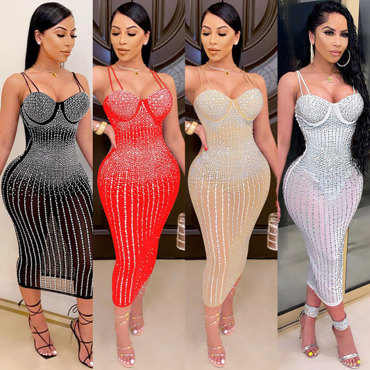 Robe midi bodycon pour dames avec embellissement en strass Chic und Stil