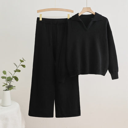 Comfortable knit loungewear set for women with a sweater and wide-leg pants Chic and Style