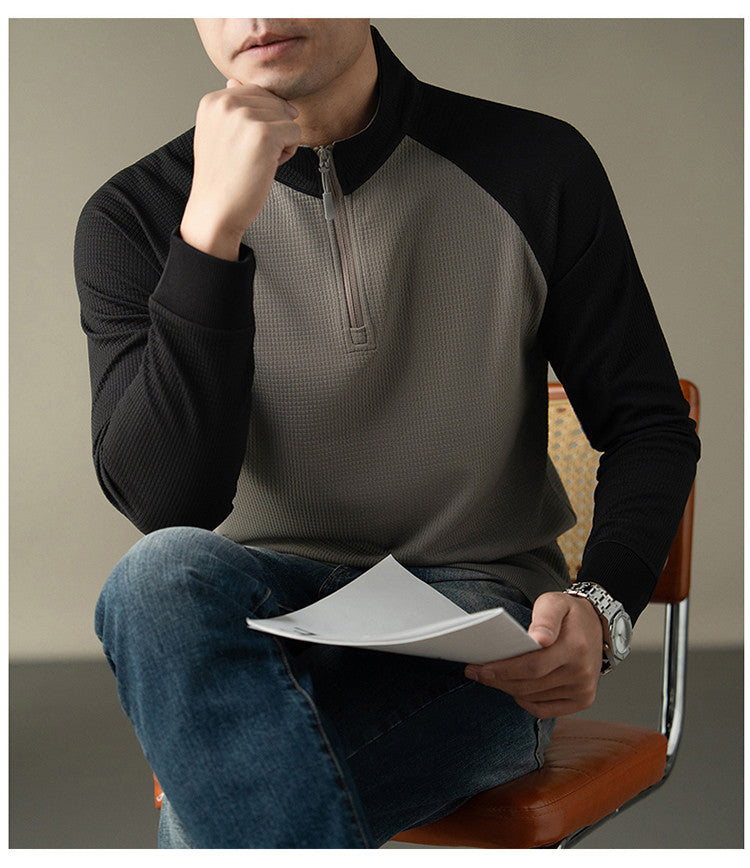 Functional long-sleeved shirt for men with a stand collar and innovative zip opening Chic and Style
