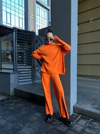 Women Elegant and Casual Lounge Set with a Loose Top and Flared Pants Chic and Style