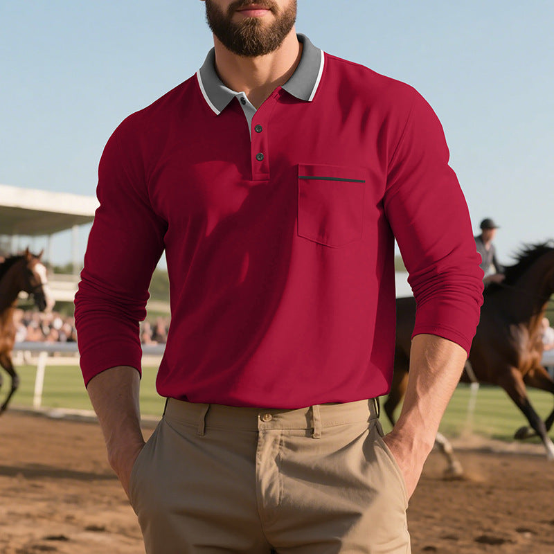 Chemise polo à manches longues pour hommes, mode, avec surface texturée et poche poitrine pratique Chic und Stil