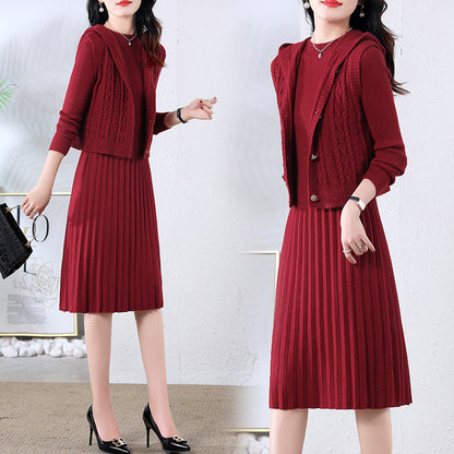 Robe en tricot élégante pour femmes avec grand col et détails de boutons Chic und Stil