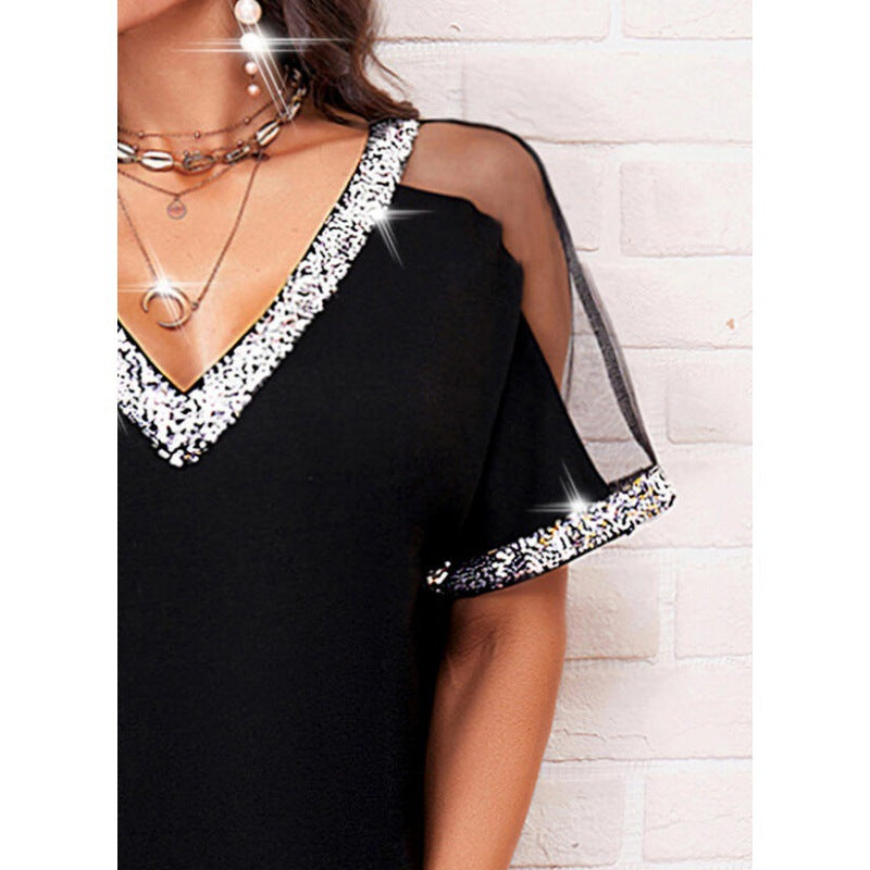 Dames Élégante tunique robe avec garniture en sequins Chic und Stil