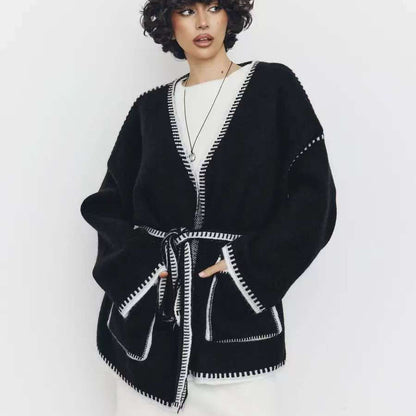 Cardigan en tricot surdimensionné pour femmes avec ceinture et poches Chic und Stil