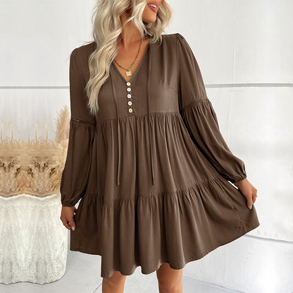 Robe midi décontractée pour femmes avec patte de boutonnage et manches volumineuses Chic und Stil