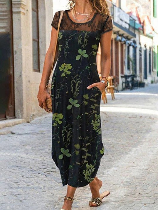 Robe maxi pour femmes avec haut en dentelle transparent et détails floraux Chic und Stil