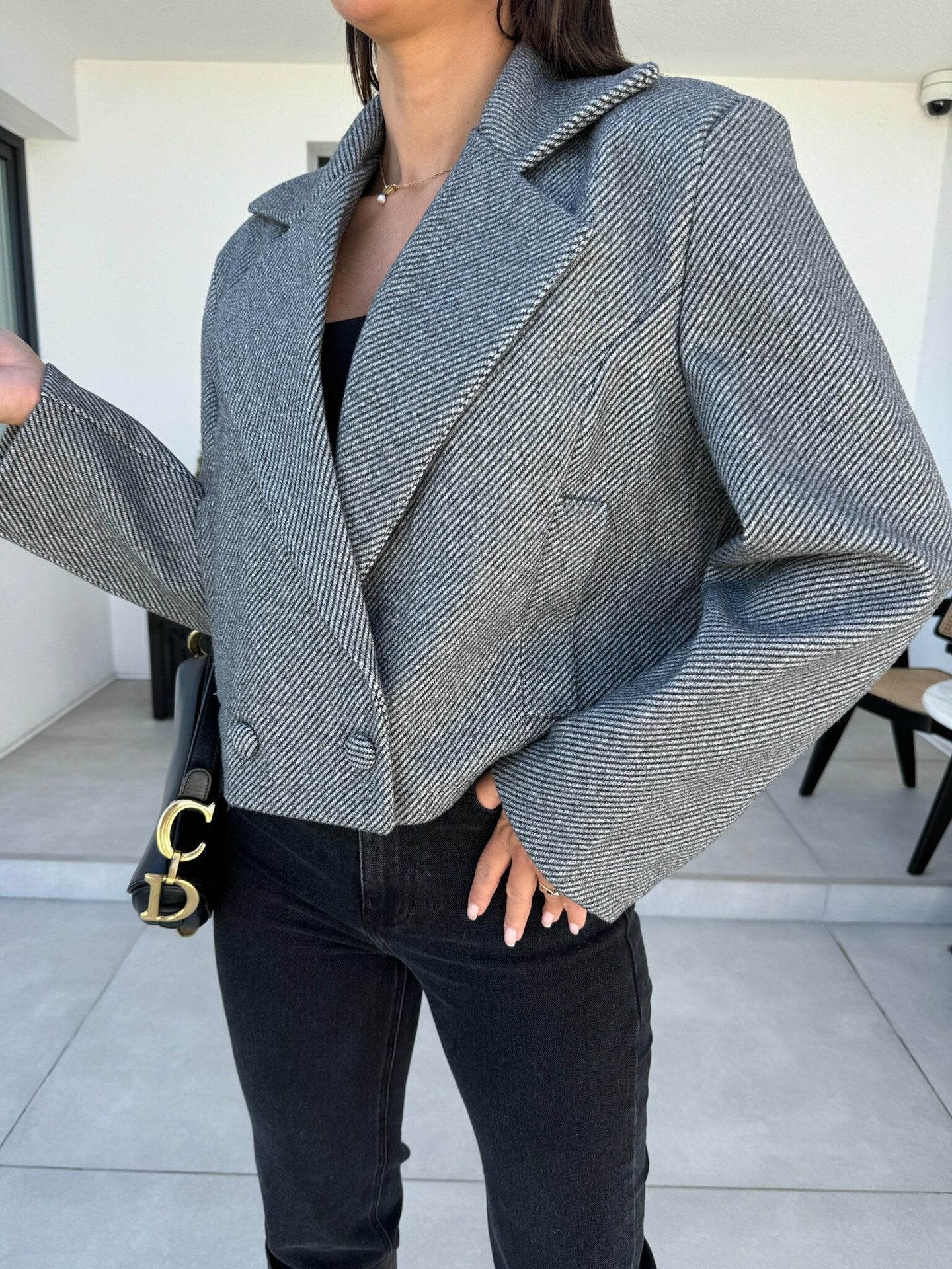 Dames Élégant Blazer Oversize avec double rangée de boutons et tissu texturé Chic und Stil