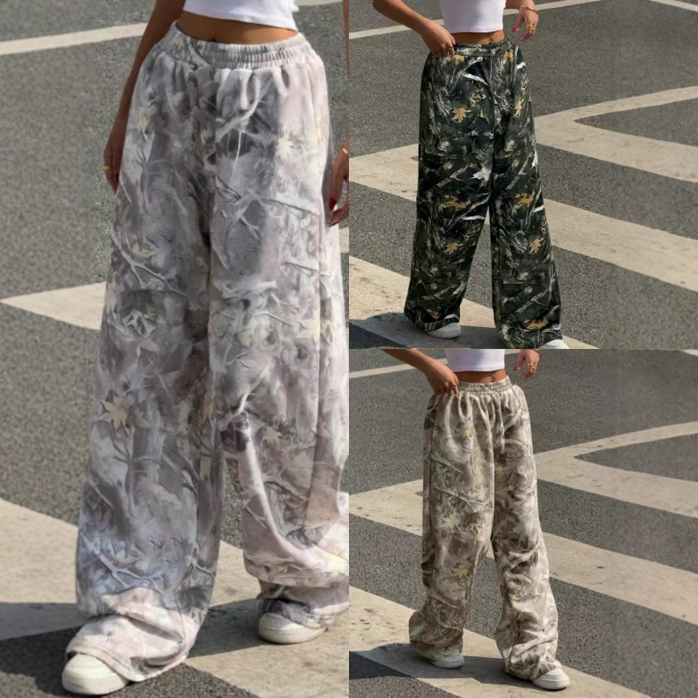 Women Wide Printed Pants with Elastic Waist Chic and Style