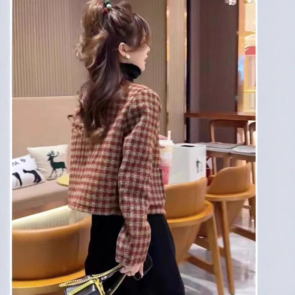 Veste courte à la mode pour femmes avec motif à carreaux Chic & Stil