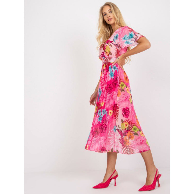 Robe maxi portefeuille à fleurs Chic und Stil pour femmes