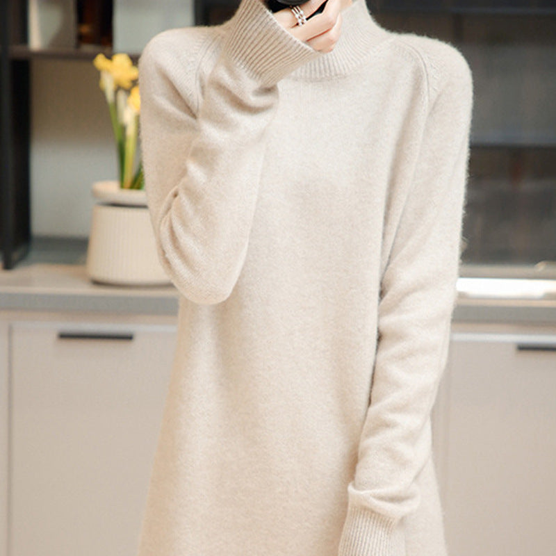 Robe en tricot pour femmes avec col haut et matière fluide douce Chic und Stil