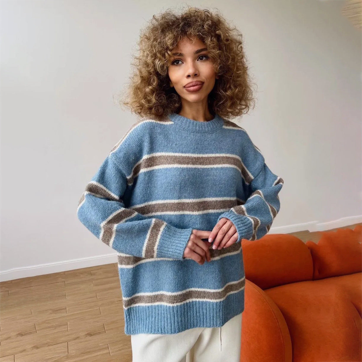 Pull en tricot épais pour femmes avec un motif rayé original Chic und Stil