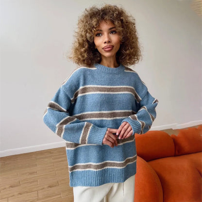 Pull en tricot épais pour femmes avec un motif rayé original Chic und Stil