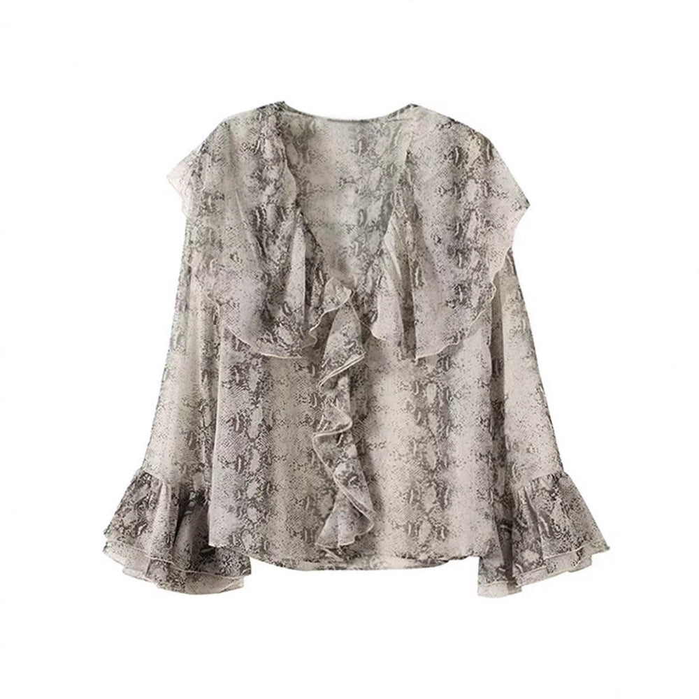 Dames chemisier en chiffon élégant avec volants et motif serpent Chic und Stil