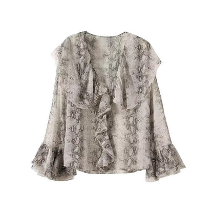 Dames chemisier en chiffon élégant avec volants et motif serpent Chic und Stil