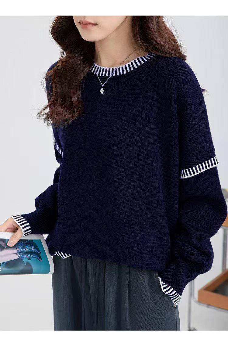 Pull en tricot décontracté pour femmes avec col rond large et motif à rayures de transition Chic und Stil