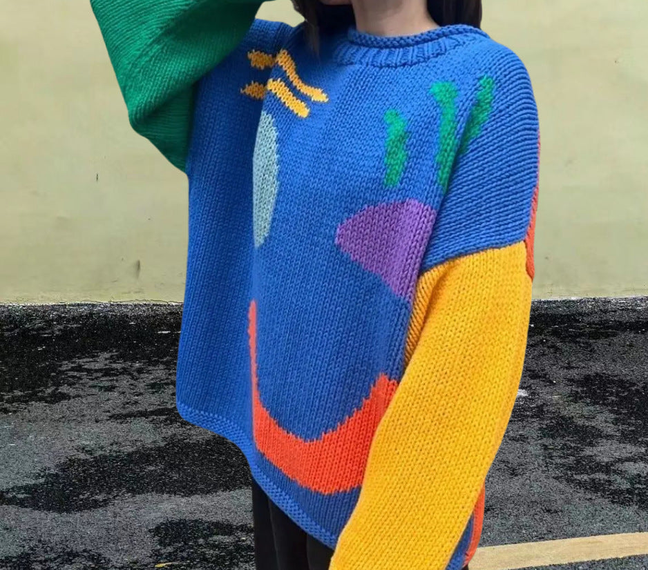 Pull en tricot pour femmes avec un motif smiley joyeux et une coupe décontractée Chic und Stil