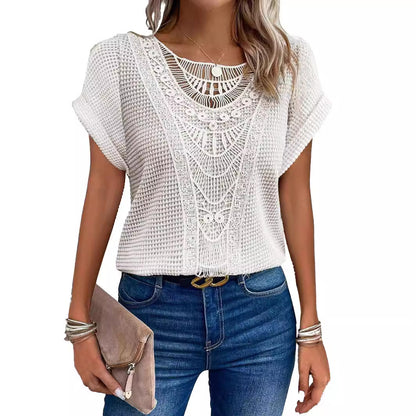 Women's crossover neckline top with a refined crochet pattern Chic und Stil