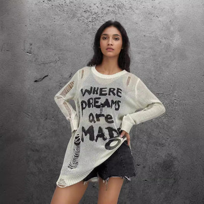 Pull oversized pour femmes avec des inscriptions créatives et des détails raffinés Chic und Stil