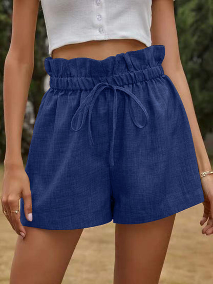 Shorts en lin pour femmes décontractées avec taille élastique et cordon de serrage Chic und Stil