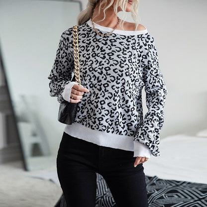 Pull en tricot tendance pour femmes avec un motif léopard décontracté et un col rond Chic und Stil