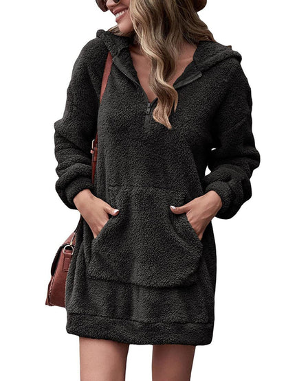 Robe hoodie douillette pour femmes avec poches pratiques et fermeture éclair mi-haute Chic und Stil