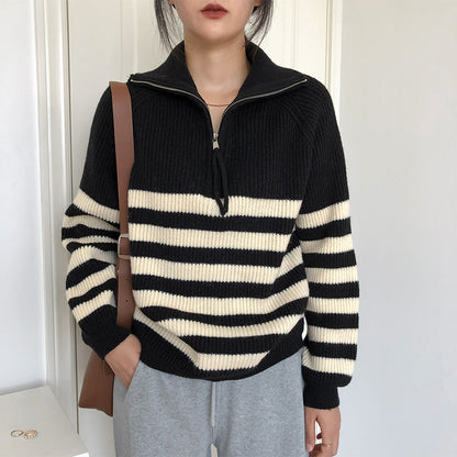 Pull femme à rayures avec zip mi-long et coupe décontractée Chic und Stil