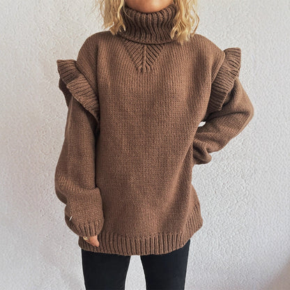 Pull-over tricot douillet pour dames avec des manches à volants et un col montant Chic und Stil
