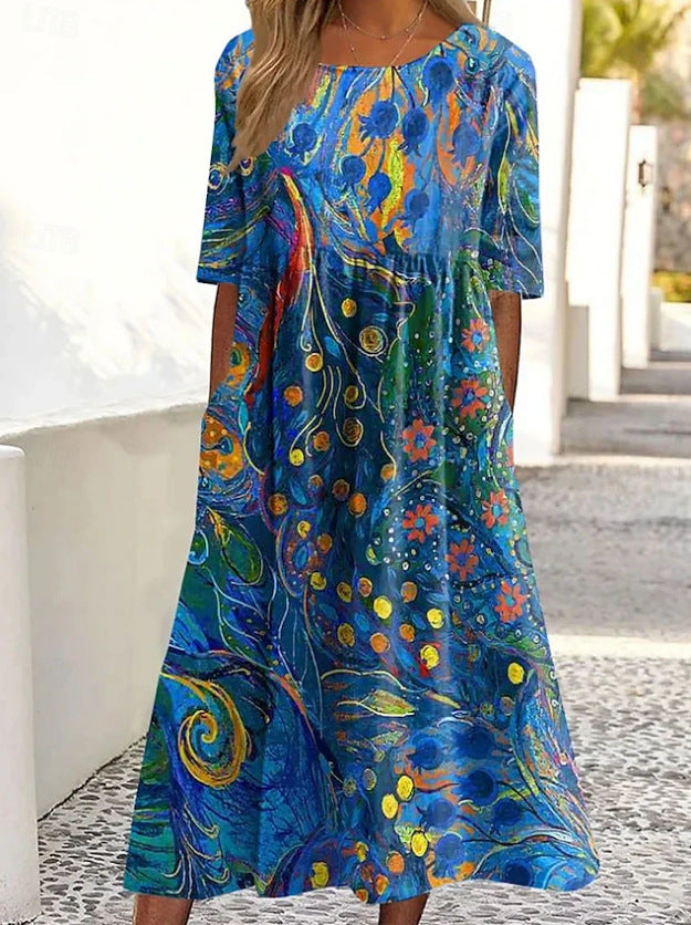 Robe maxi femme avec design aquarelle artistique et poches pratiques Chic und Stil