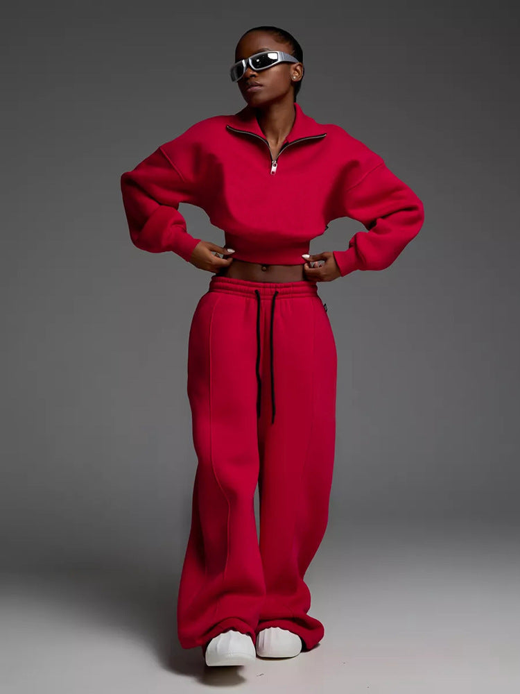 Dames Ensemble de loungewear en polaire sporty avec fermeture éclair Chic und Stil