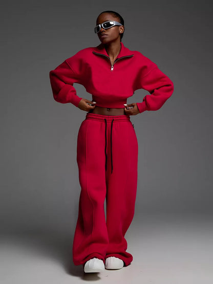 Dames Ensemble de loungewear en polaire sporty avec fermeture éclair Chic und Stil