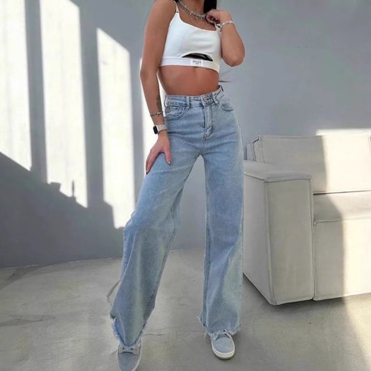 Dames Jean taille haute large Chic und Stil