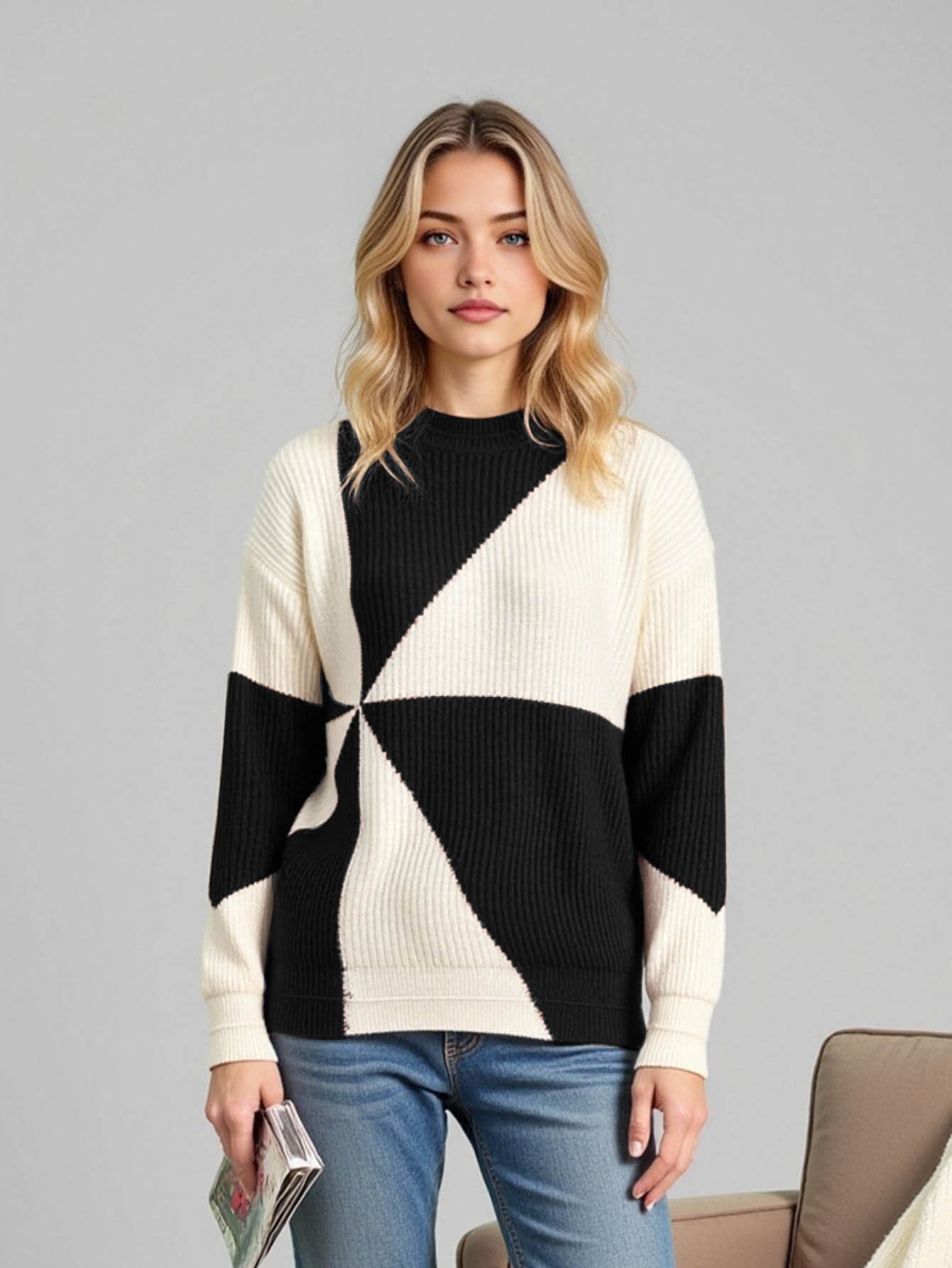 Pull en tricot pour dames avec design géométrique et coupe décontractée Chic und Stil