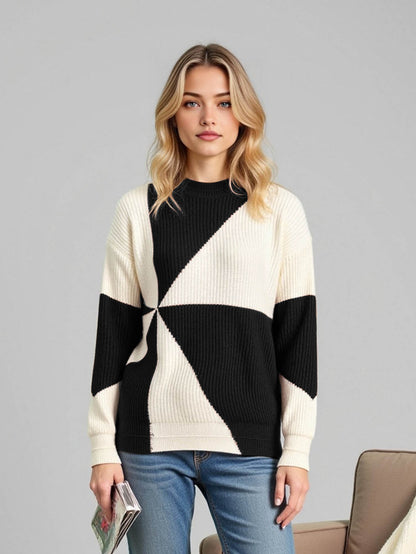 Pull en tricot pour dames avec design géométrique et coupe décontractée Chic und Stil
