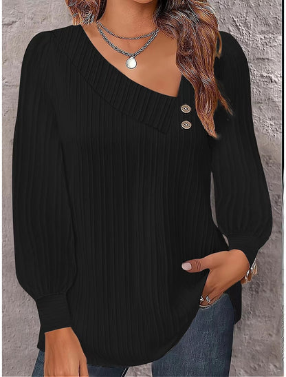 Dames Élégante Chemise avec col asymétrique et bouton décoré Chic und Stil